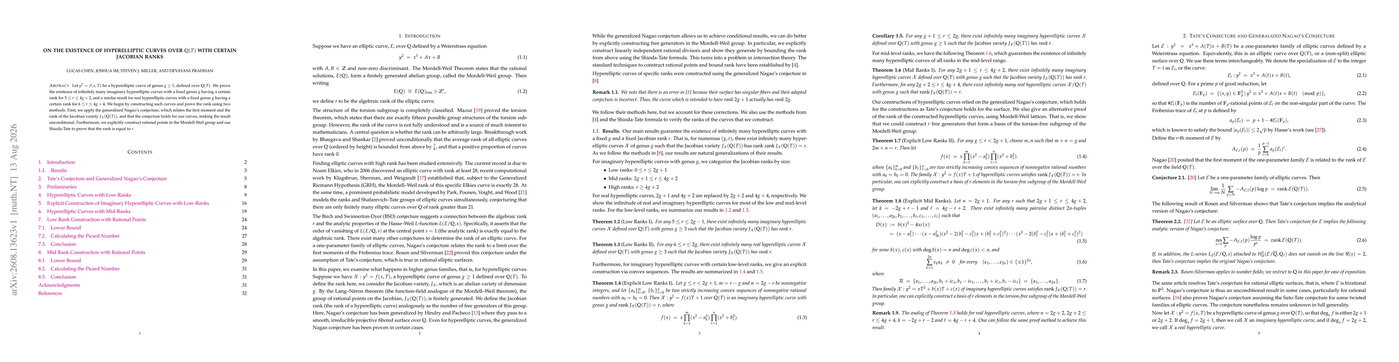 Thumbnail for On the Existence of Hyperelliptic Curves over $\mathbb{Q}(T)$ with Certain Jacobian Ranks