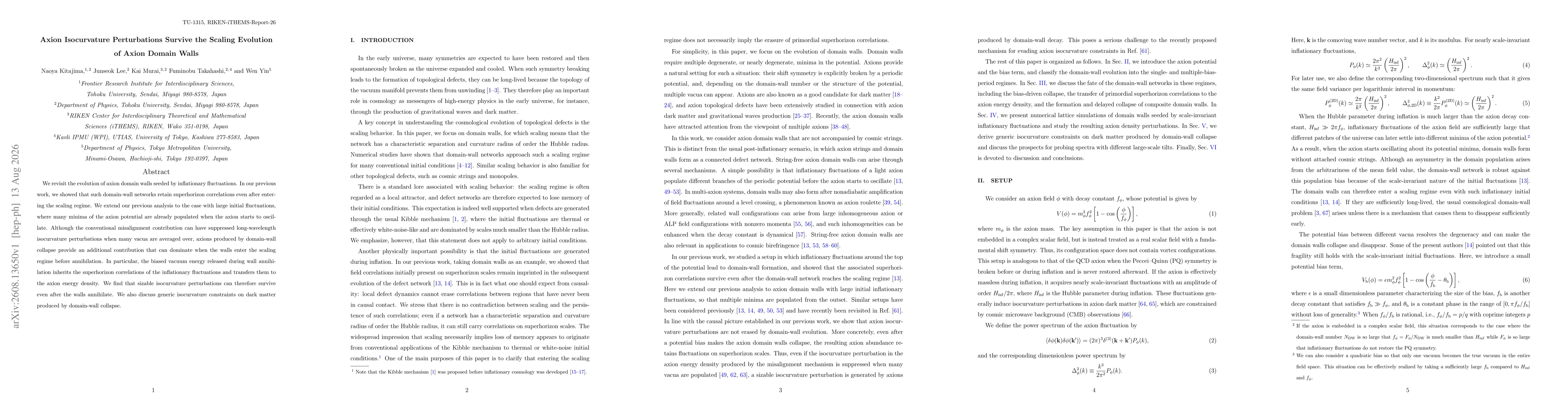 Thumbnail for Axion Isocurvature Perturbations Survive the Scaling Evolution of Axion Domain Walls