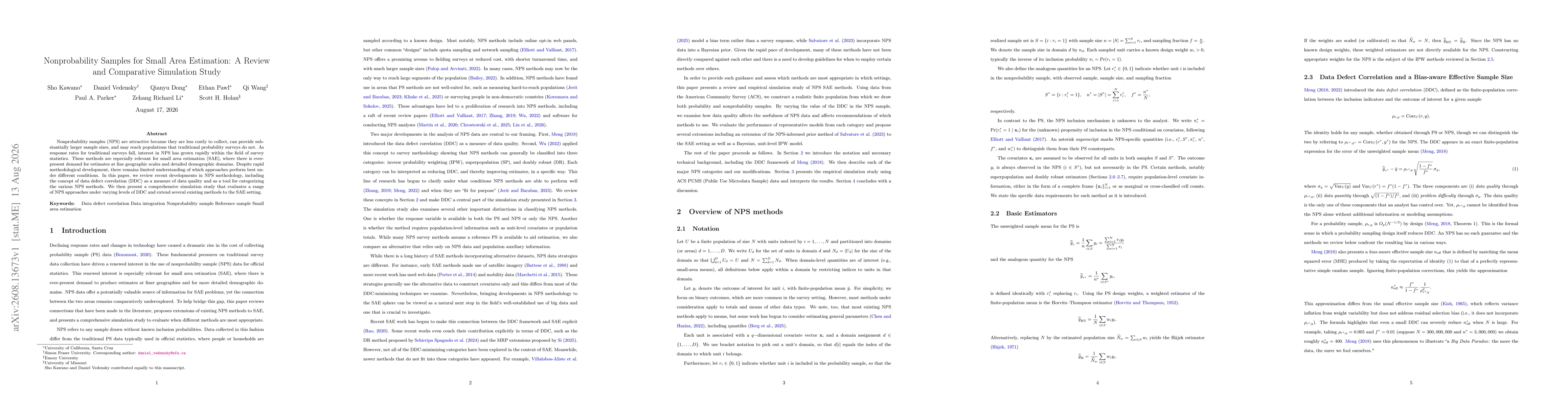 Thumbnail for Nonprobability Samples for Small Area Estimation: A Review and Comparative Simulation Study