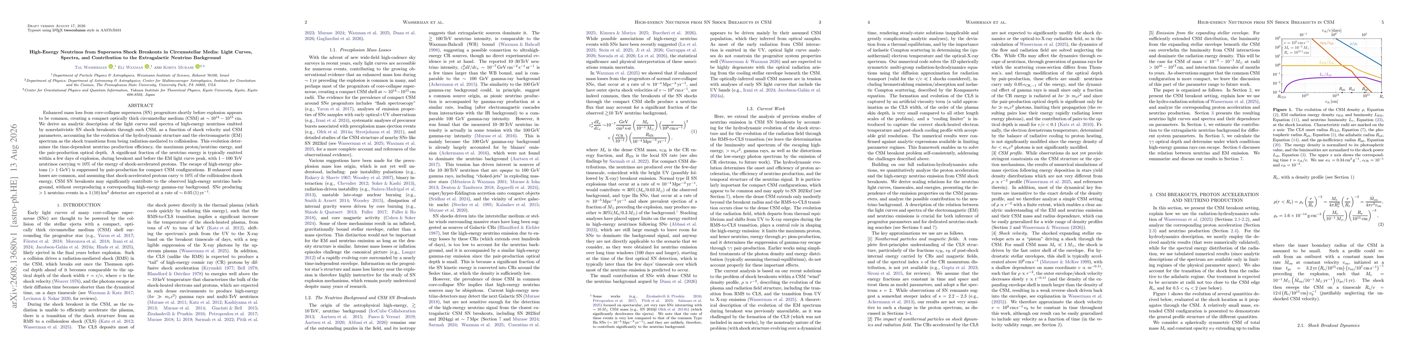 Thumbnail for High-Energy Neutrinos from Supernova Shock Breakouts in Circumstellar Media: Light Curves, Spectra, and Contribution to the Extragalactic Neutrino Background
