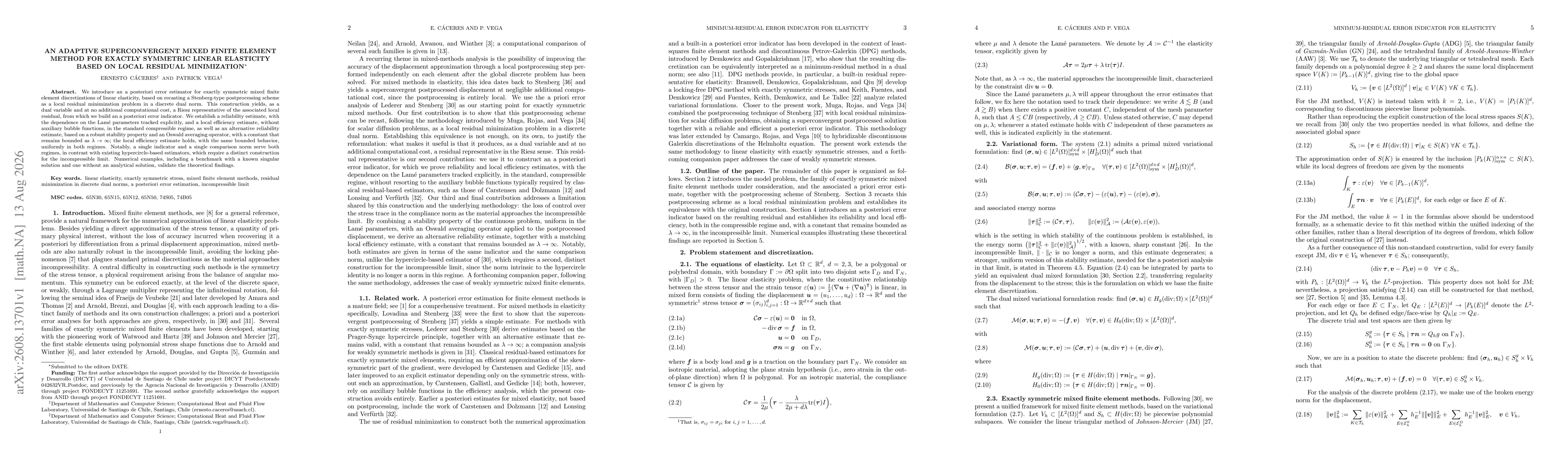 Thumbnail for An adaptive superconvergent mixed finite element method for exactly symmetric linear elasticity based on local residual minimization