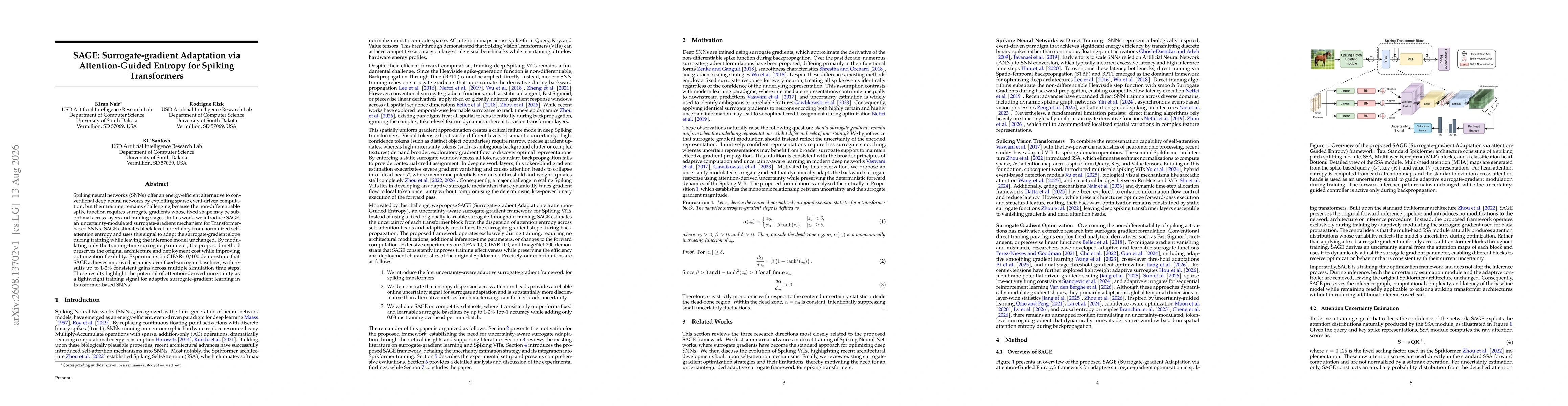 Thumbnail for SAGE: Surrogate-gradient Adaptation via Attention-Guided Entropy for Spiking Transformers