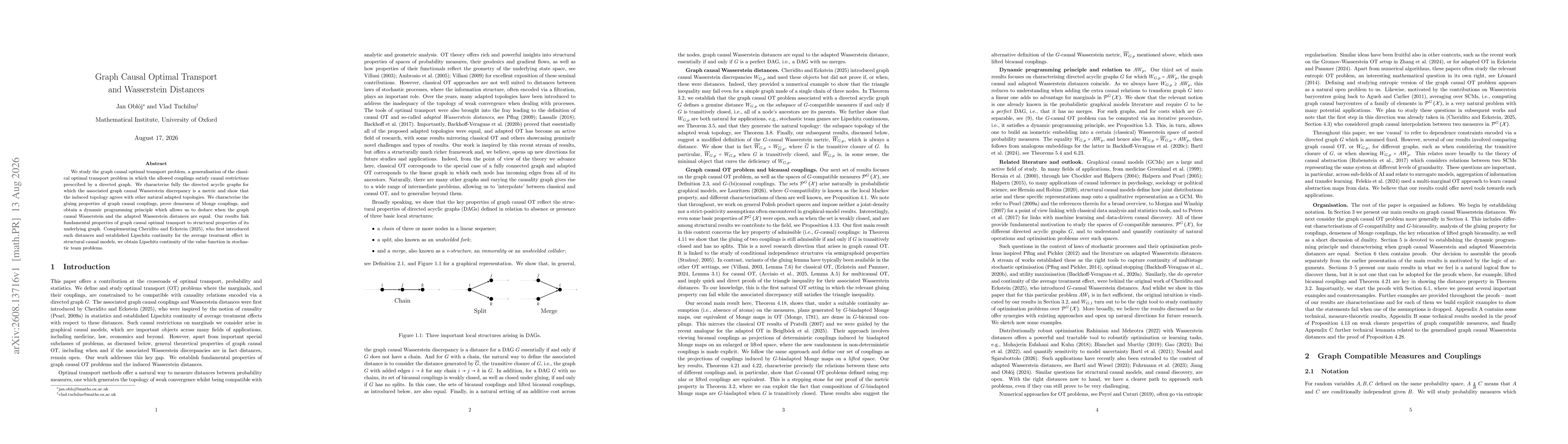 Thumbnail for Graph Causal Optimal Transport and Wasserstein Distances