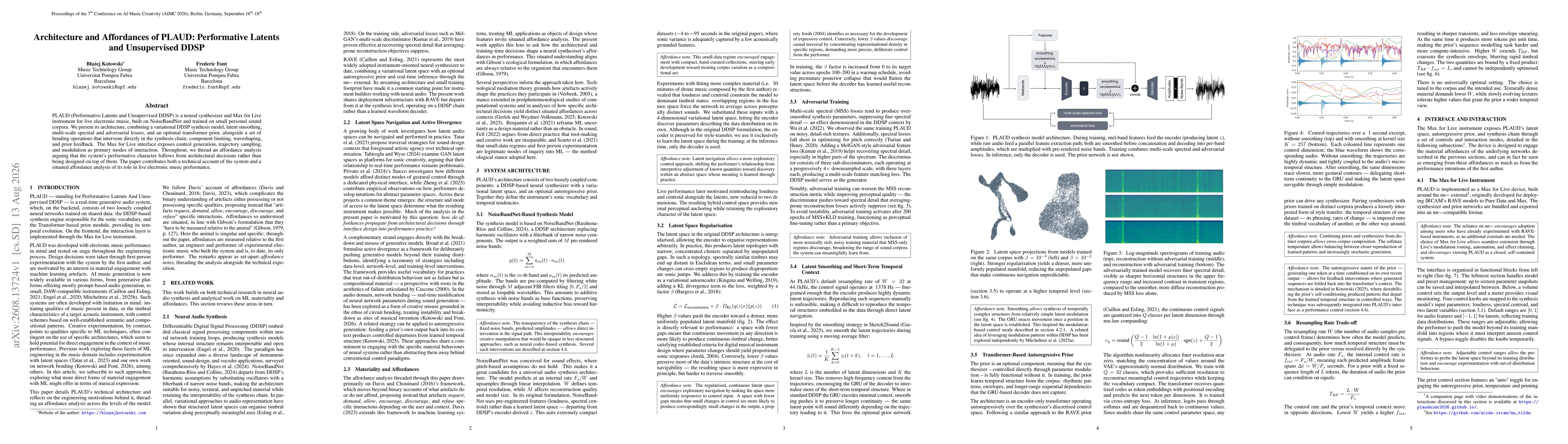 Thumbnail for Architecture and Affordances of PLAUD: Performative Latents and Unsupervised DDSP