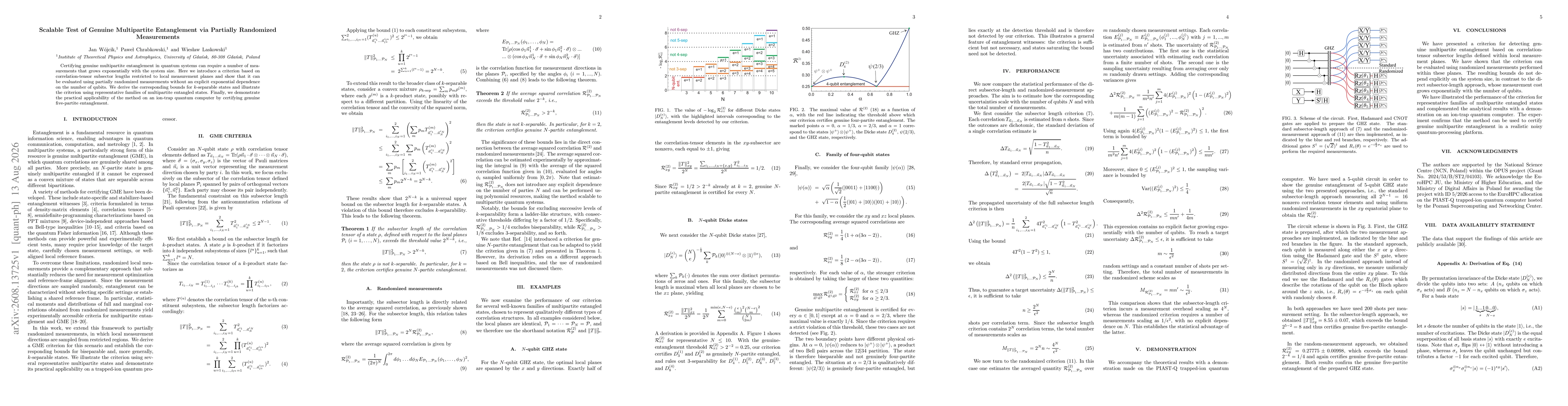 Thumbnail for Scalable Test of Genuine Multipartite Entanglement via Partially Randomized Measurements