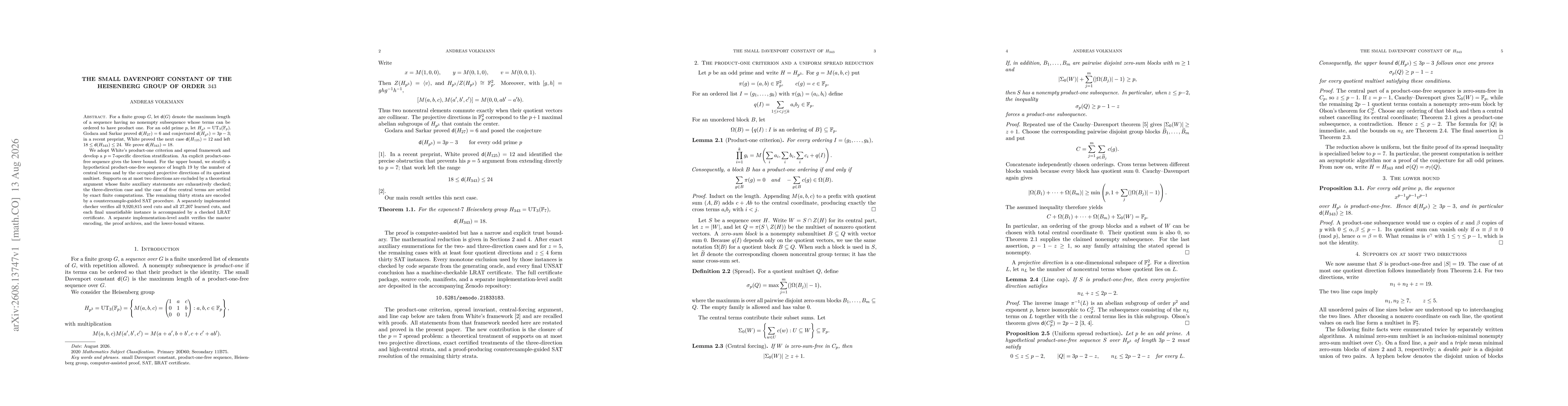 Thumbnail for The small Davenport constant of the Heisenberg group of order 343