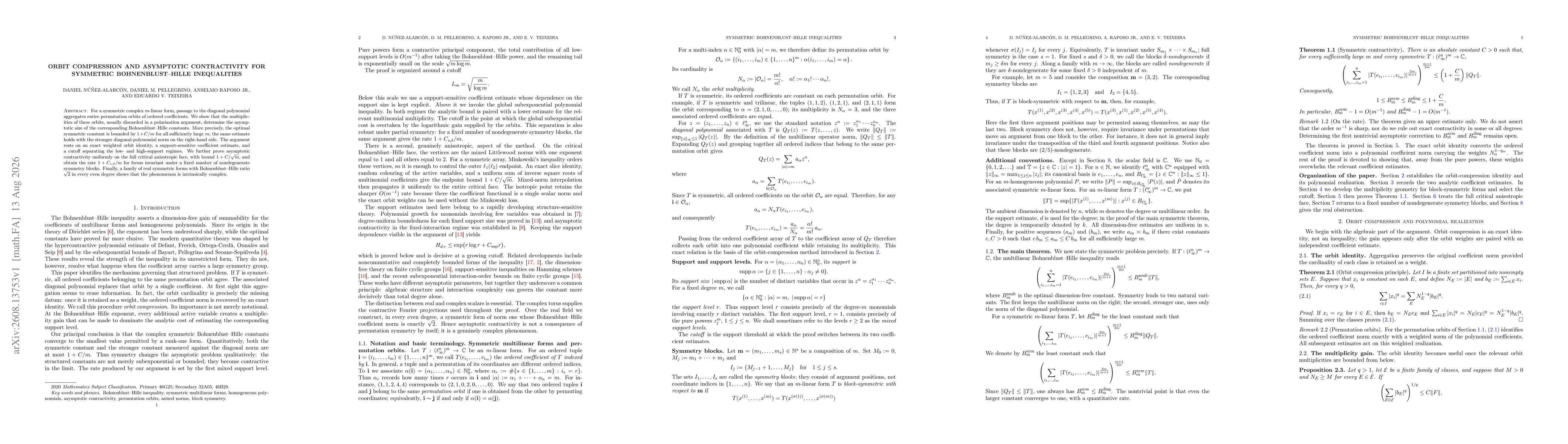Thumbnail for Orbit compression and asymptotic contractivity for symmetric Bohnenblust--Hille inequalities