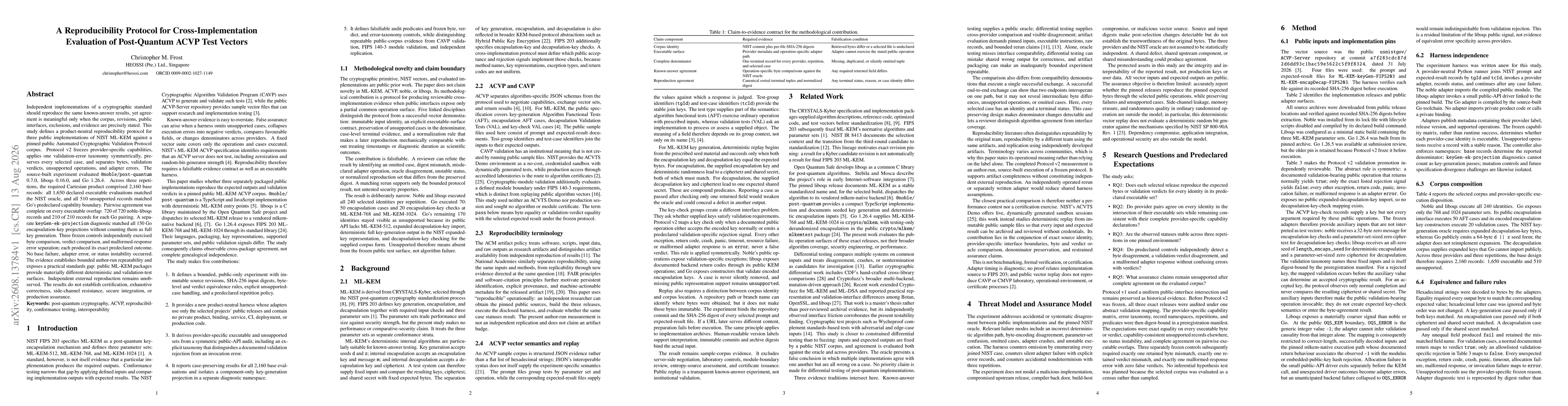 Thumbnail for A Reproducibility Protocol for Cross-Implementation Evaluation of Post-Quantum ACVP Test Vectors