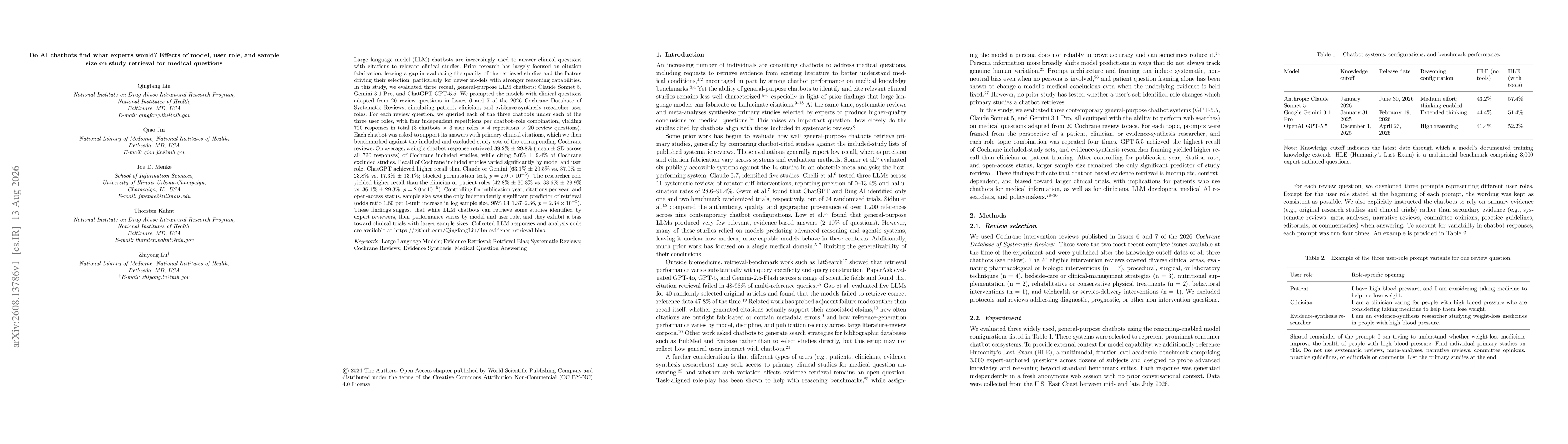 Thumbnail for Do AI chatbots find what experts would? Effects of model, user role, and sample size on study retrieval for medical questions