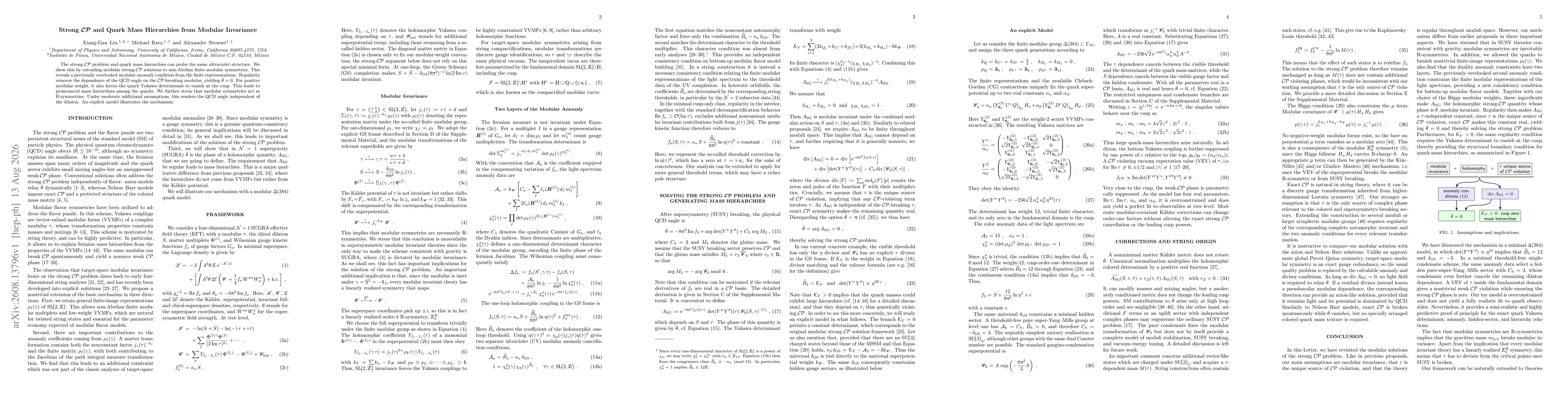 Thumbnail for Strong $\mathcal{CP}$ and Quark Mass Hierarchies from Modular Invariance