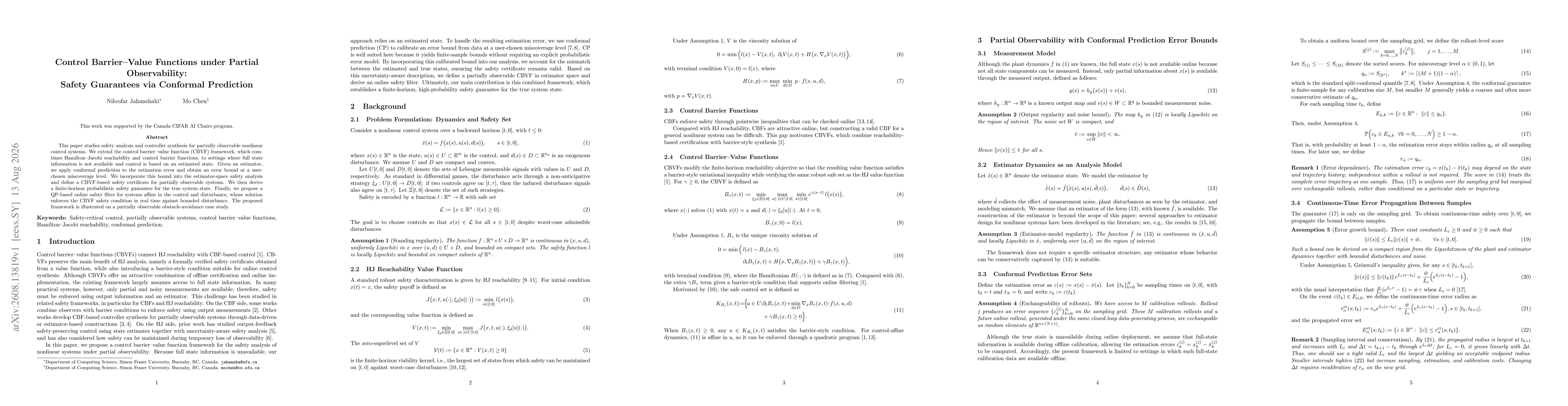 Thumbnail for Control Barrier--Value Functions under Partial Observability: Safety Guarantees via Conformal Prediction