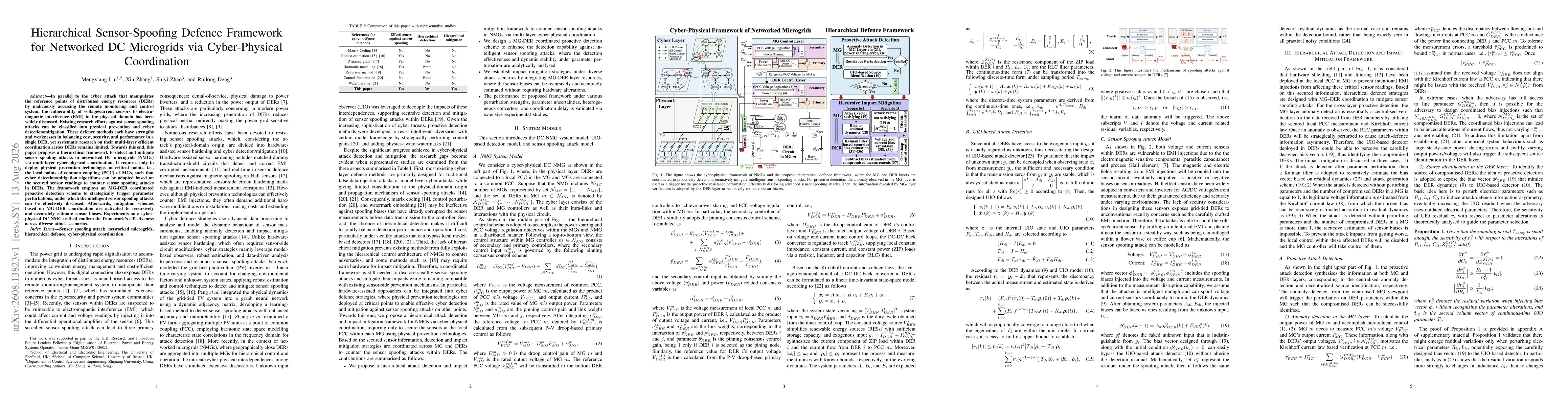Thumbnail for Hierarchical Sensor-Spoofing Defence Framework for Networked DC Microgrids via Cyber-Physical Coordination