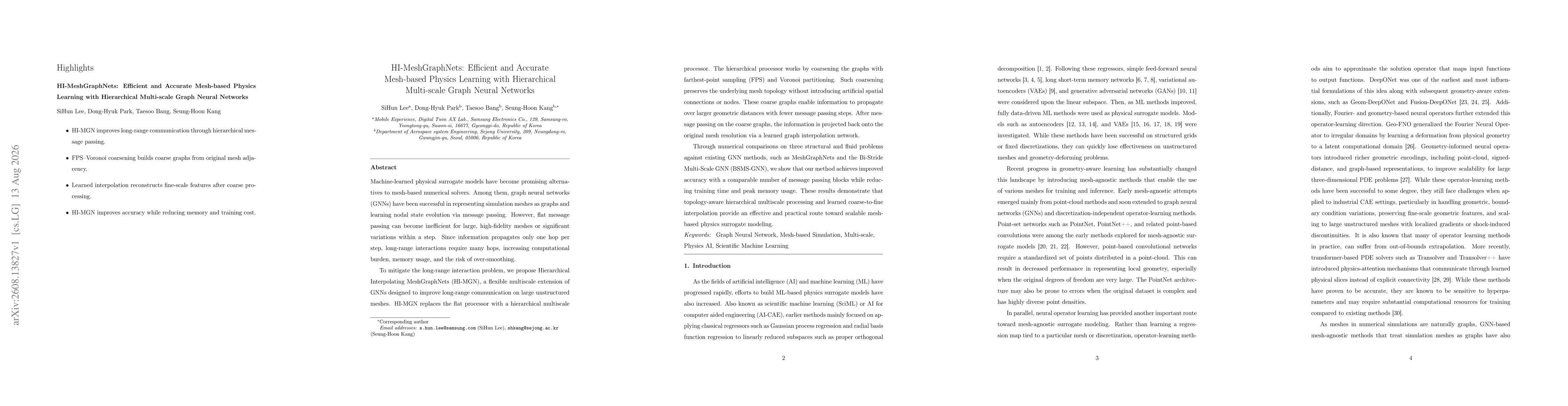 Thumbnail for HI-MeshGraphNets: Efficient and Accurate Mesh-based Physics Learning with Hierarchical Multi-scale Graph Neural Networks