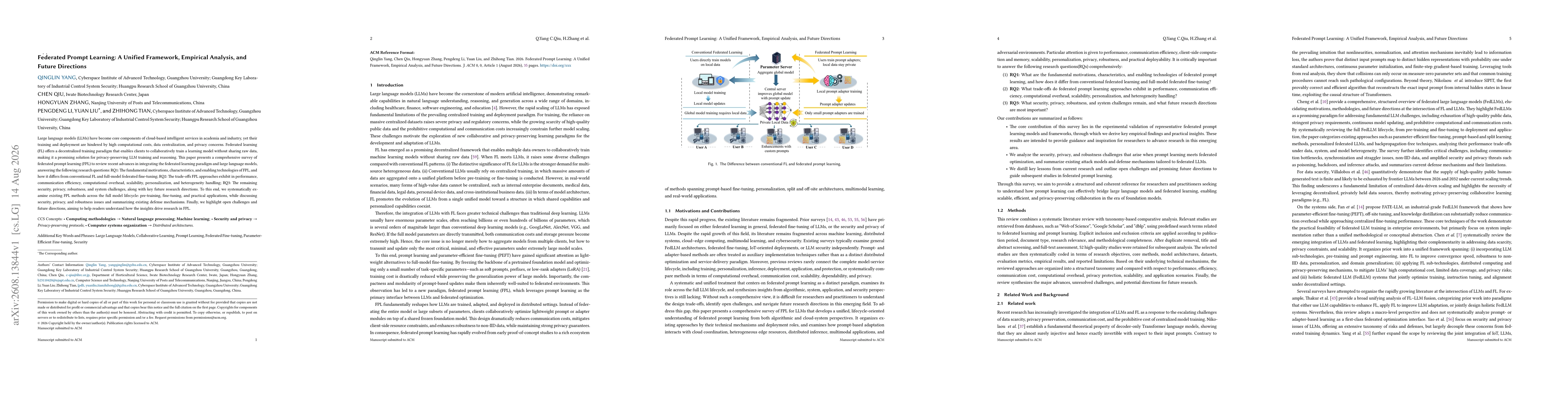 Thumbnail for Federated Prompt Learning: A Unified Framework, Empirical Analysis, and Future Directions