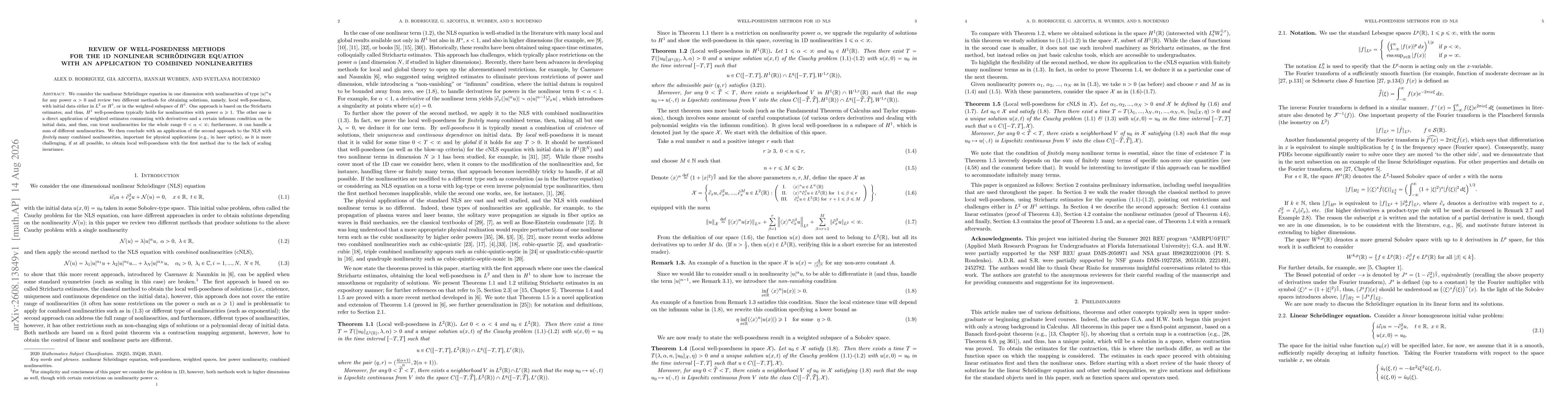 Thumbnail for Review of well-posedness methods for the 1D nonlinear Schrödinger equation with an application to combined nonlinearities