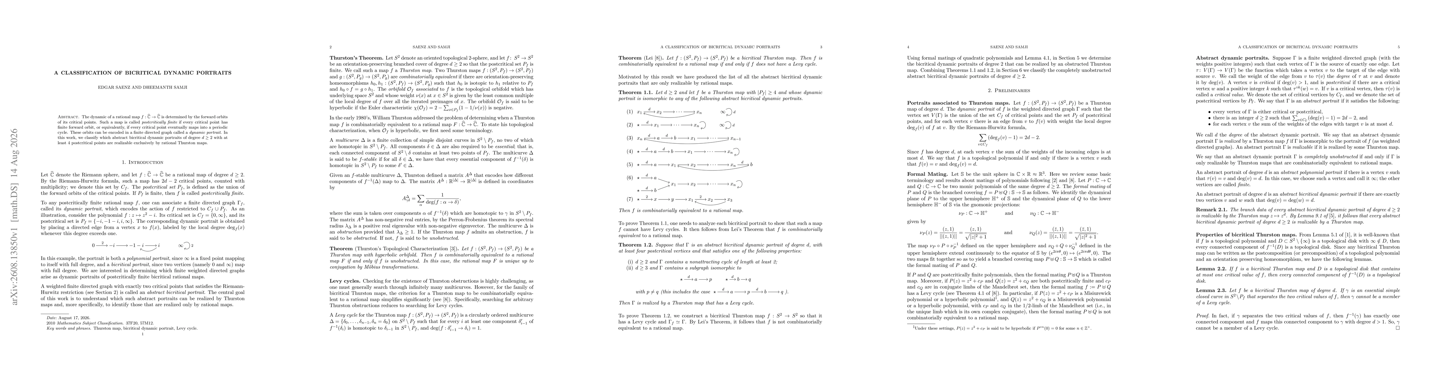 Thumbnail for A classification of bicritical dynamic portraits