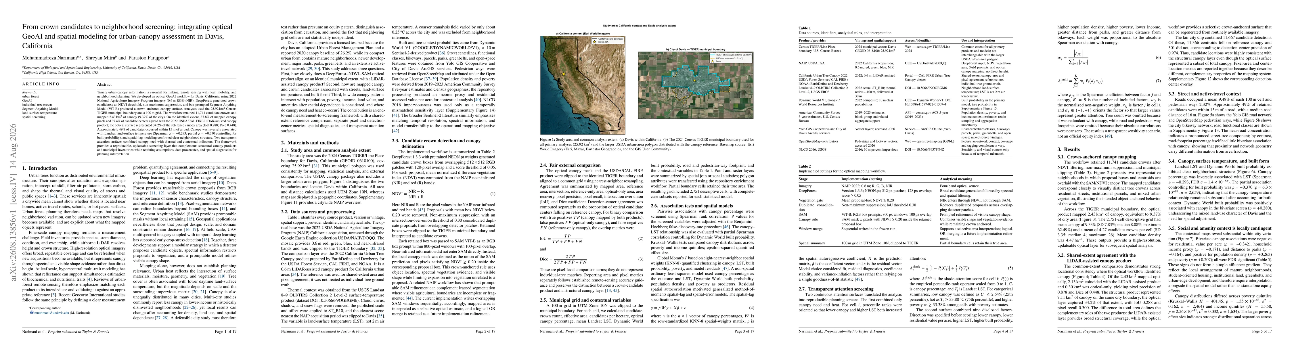 Thumbnail for From crown candidates to neighborhood screening: integrating optical GeoAI and spatial modeling for urban-canopy assessment in Davis, California