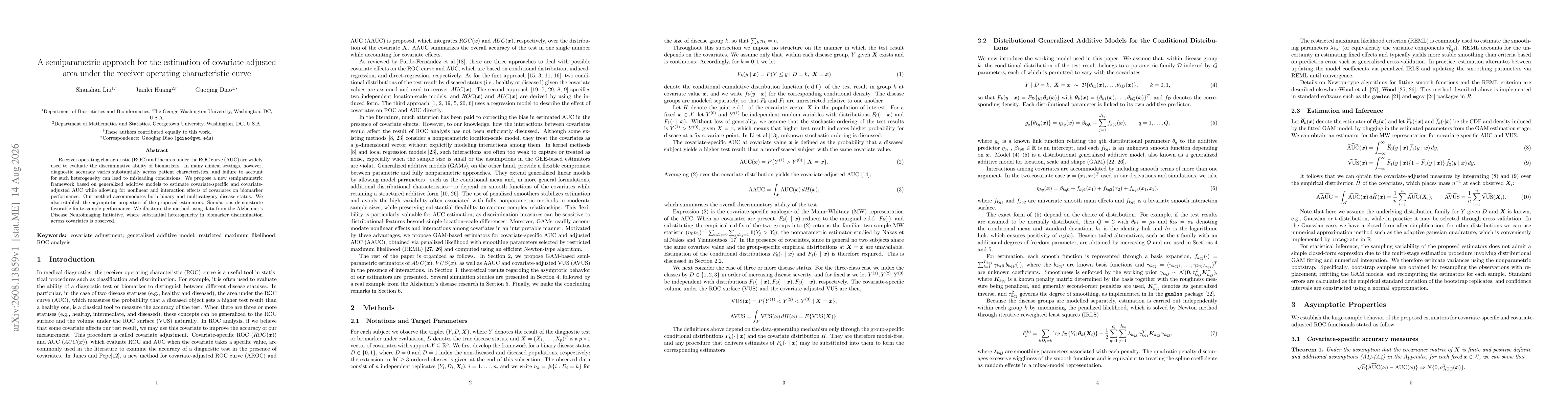 Thumbnail for A semiparametric approach for the estimation of covariate-adjusted area under the receiver operating characteristic curve