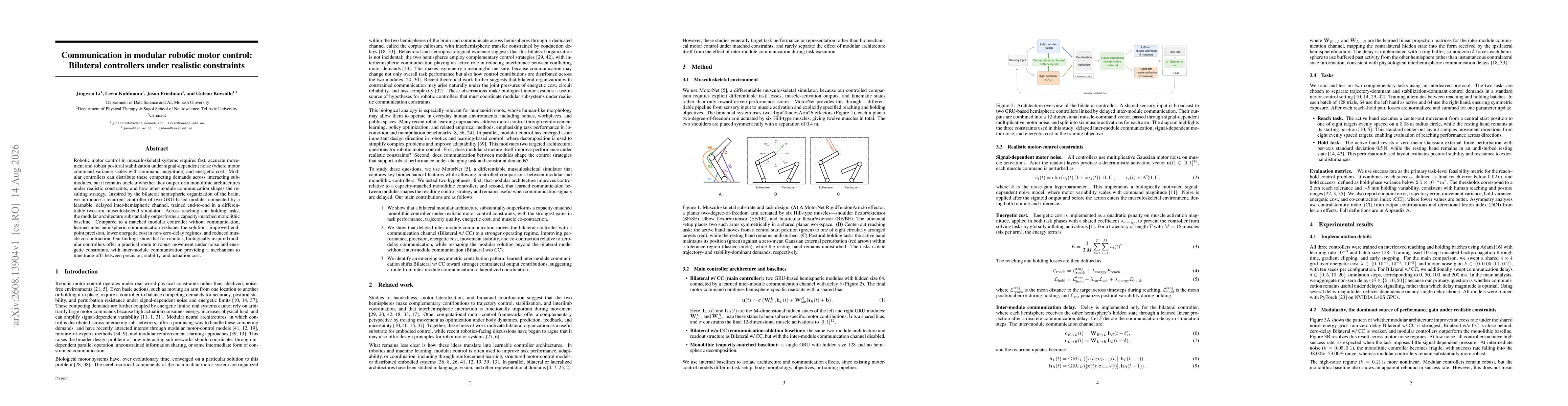 Thumbnail for Communication in modular robotic motor control: Bilateral controllers under realistic constraints