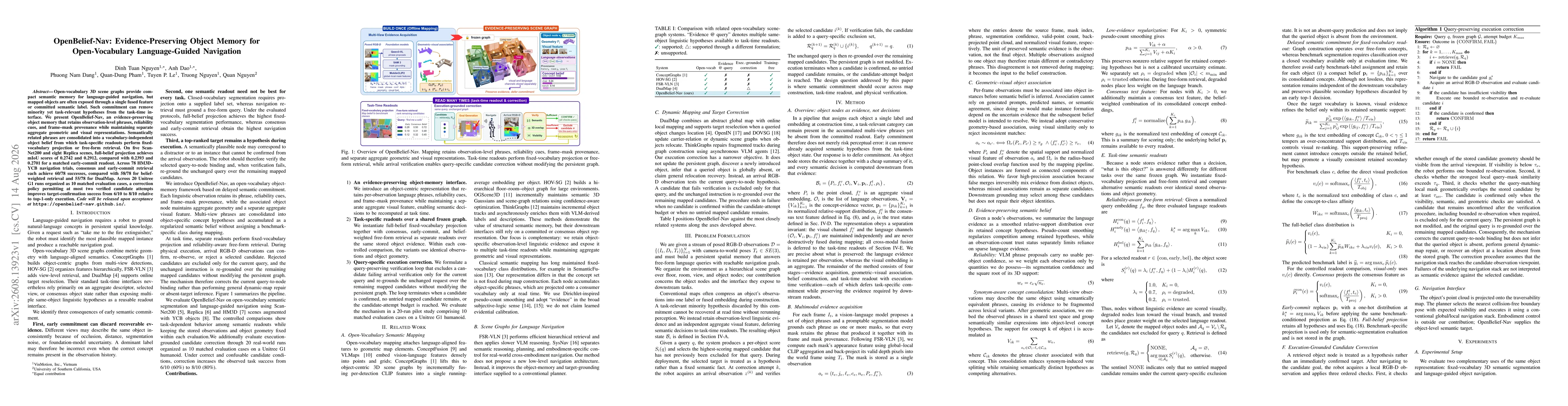 Thumbnail for OpenBelief-Nav: Evidence-Preserving Object Memory for Open-Vocabulary Language-Guided Navigation