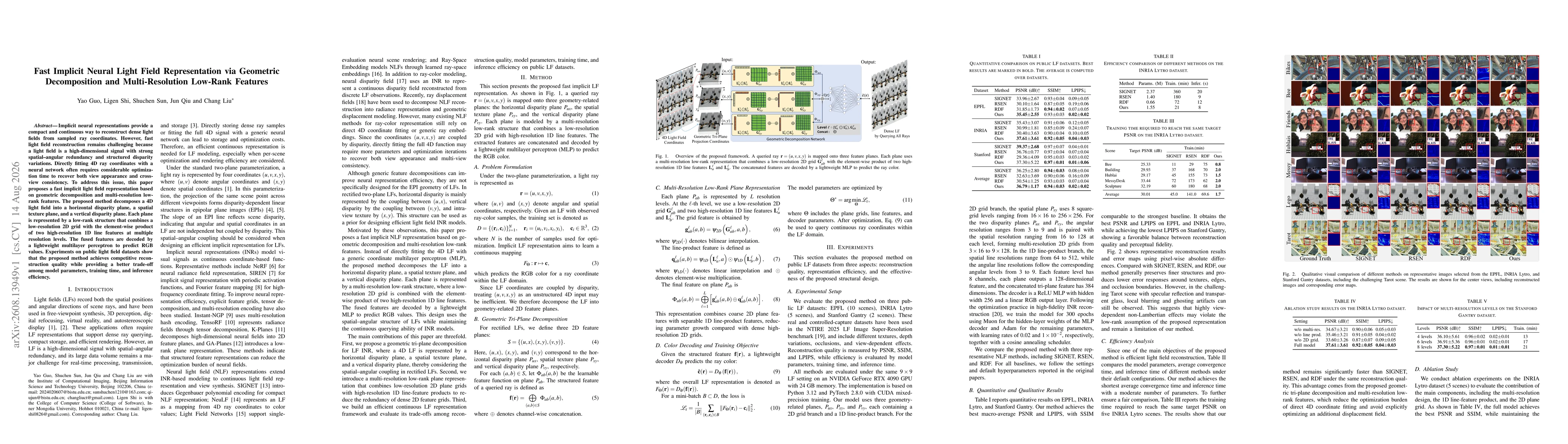 Thumbnail for Fast Implicit Neural Light Field Representation via Geometric Decomposition and Multi-Resolution Low-Rank Features
