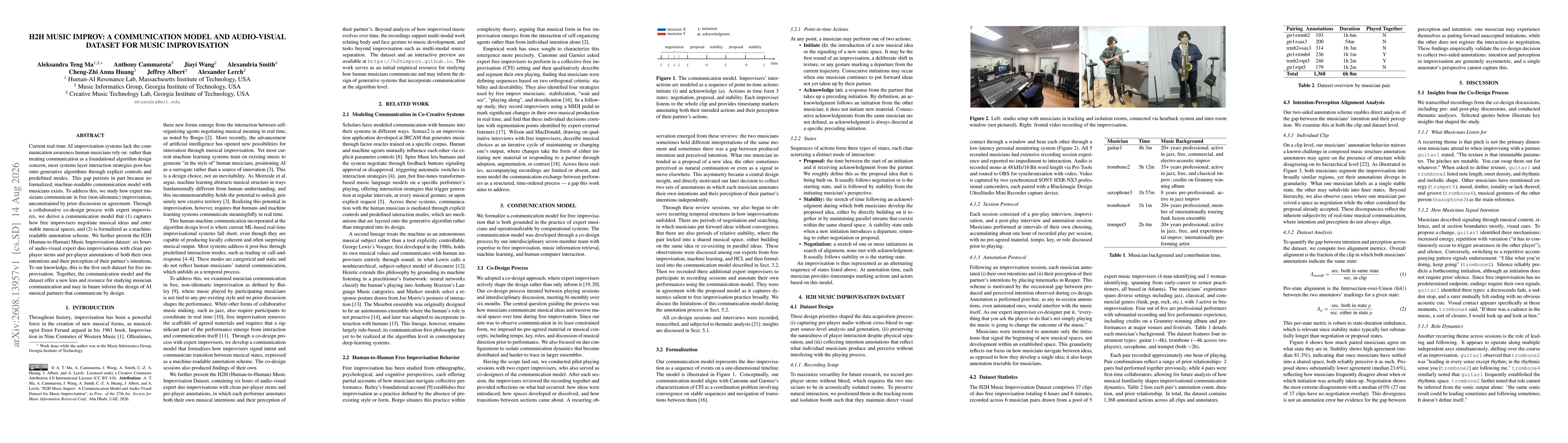 Thumbnail for H2H Music Improv: A Communication Model and Audio-Visual Dataset for Music Improvisation