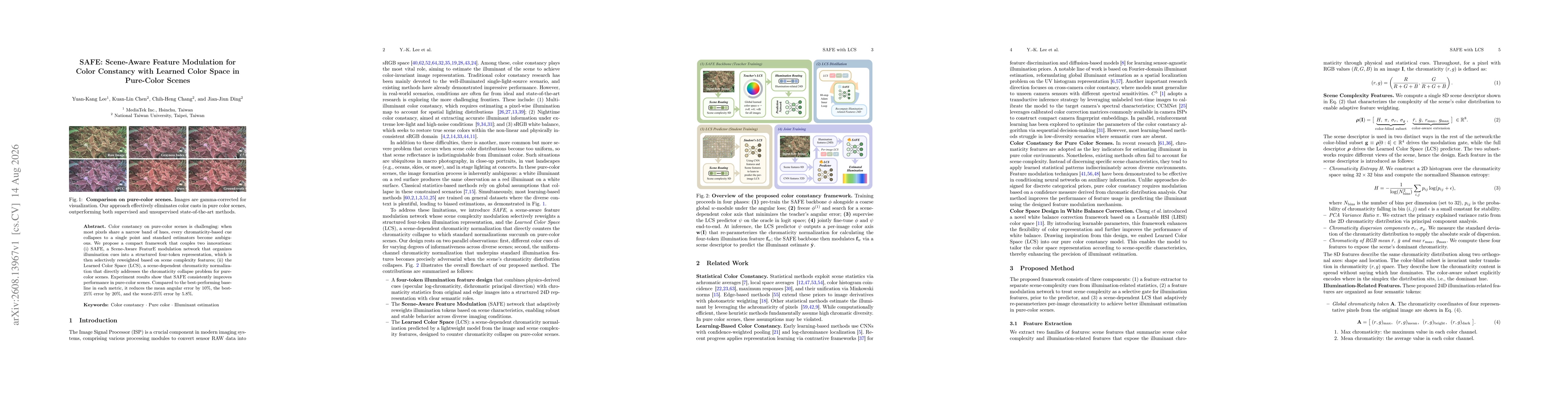 Thumbnail for SAFE: Scene-Aware Feature Modulation for Color Constancy with Learned Color Space in Pure-Color Scenes