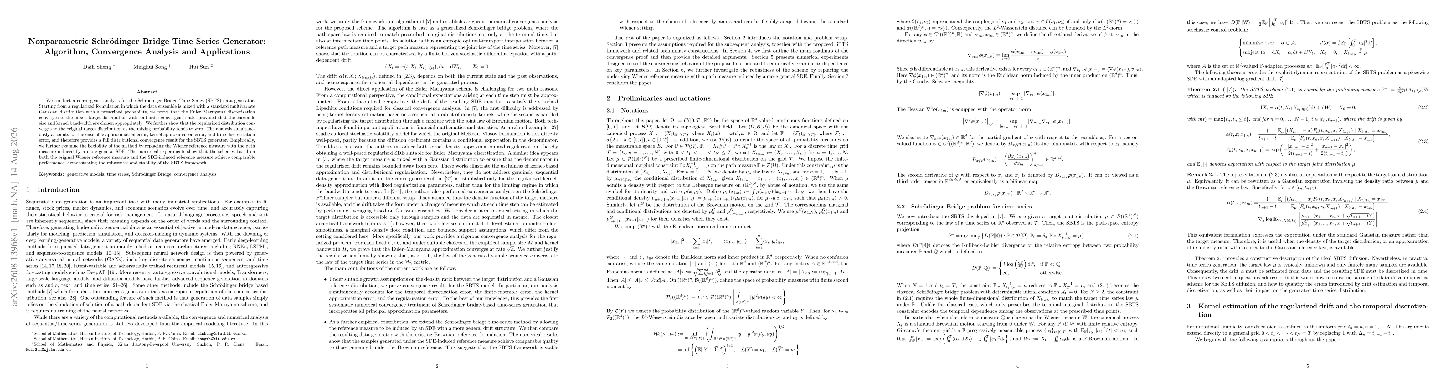 Thumbnail for Nonparametric Schrödinger Bridge Time Series Generator: Algorithm, Convergence Analysis and Applications