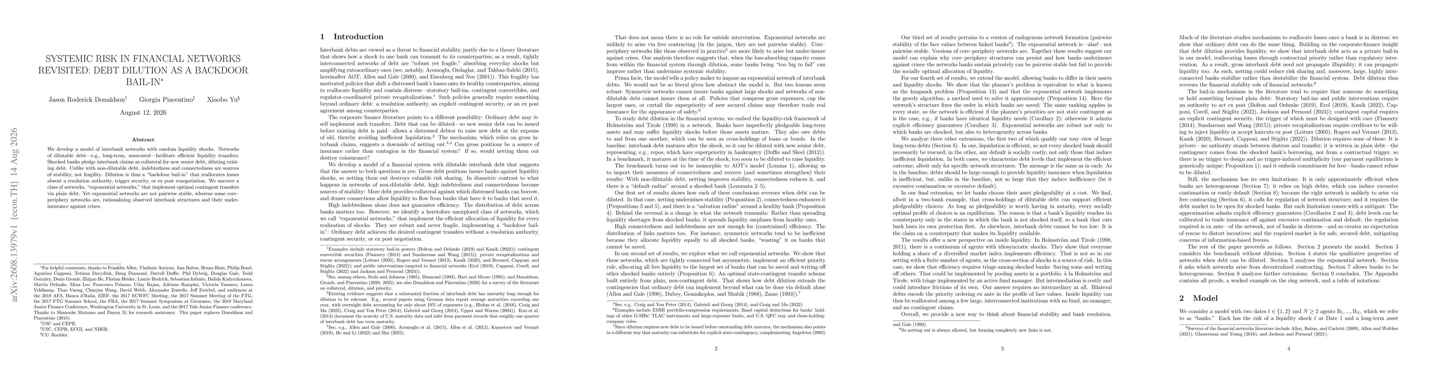 Thumbnail for Systemic Risk in Financial Networks Revisited: Debt Dilution as a Backdoor Bail-in