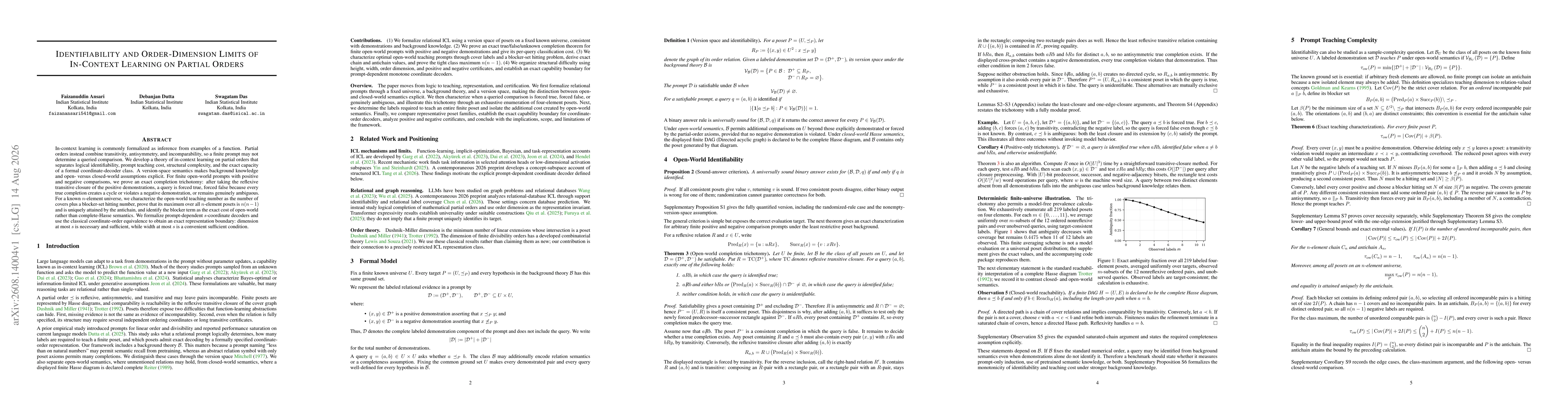 Thumbnail for Identifiability and Order-Dimension Limits of In-Context Learning on Partial Orders