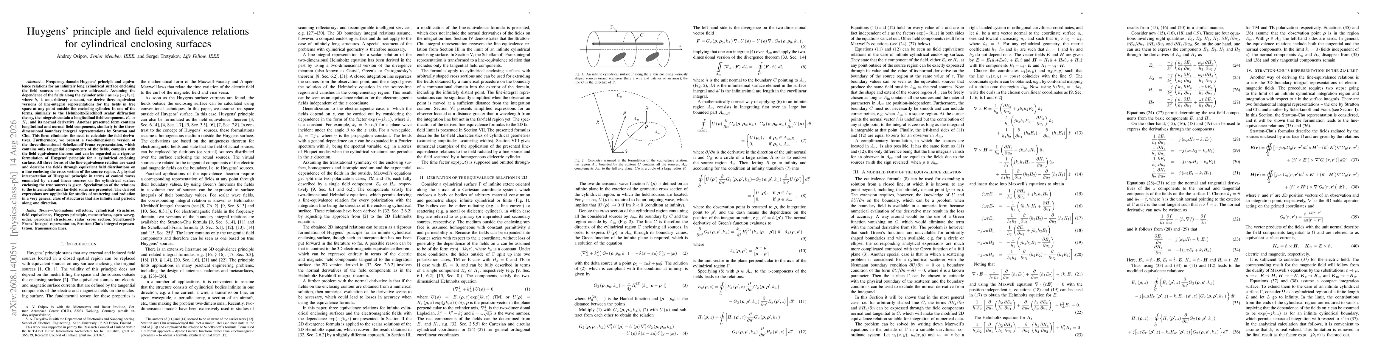 Thumbnail for Huygens' principle and field equivalence relations for cylindrical enclosing surfaces