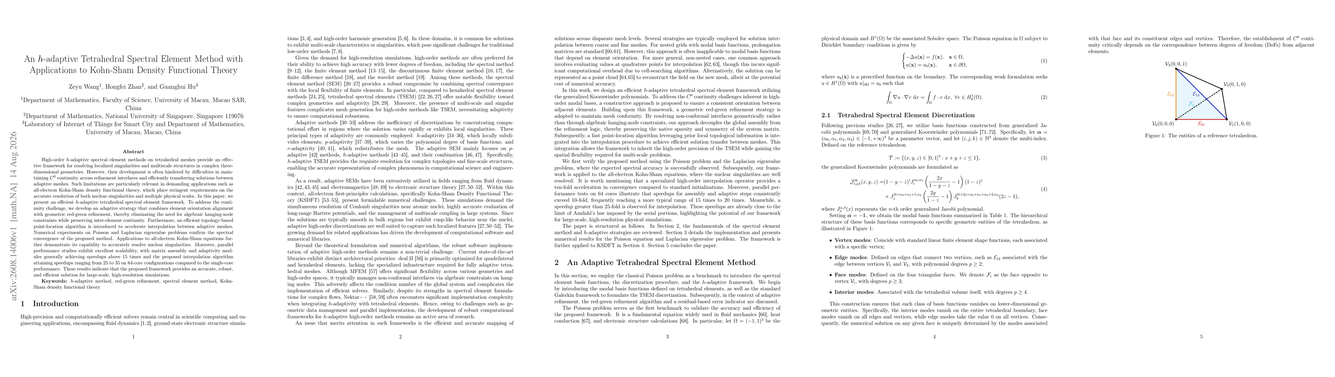 Thumbnail for An $h$-adaptive Tetrahedral Spectral Element Method with Applications to Kohn-Sham Density Functional Theory