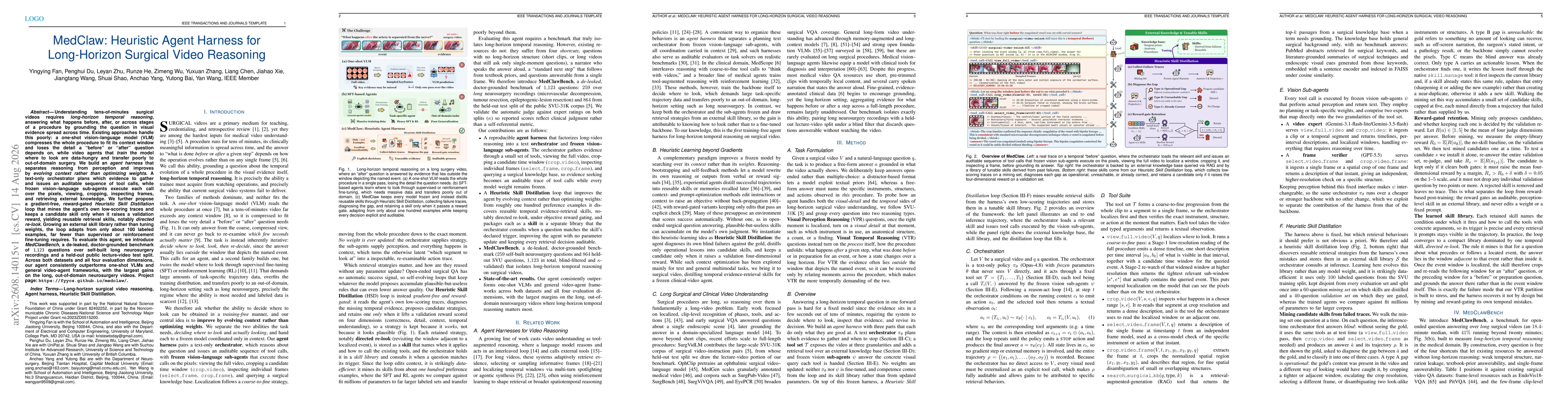 Thumbnail for MedClaw: Heuristic Agent Harness for Long-Horizon Surgical Video Reasoning