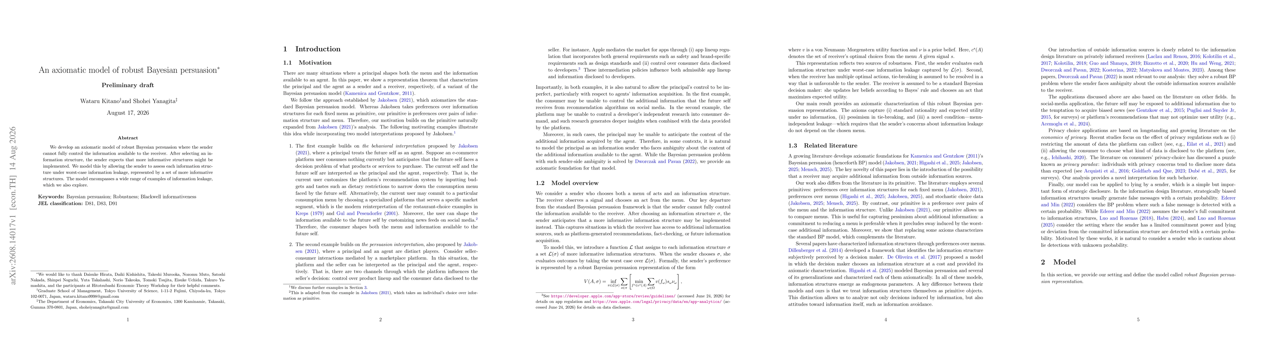 Thumbnail for An axiomatic model of robust Bayesian persuasion