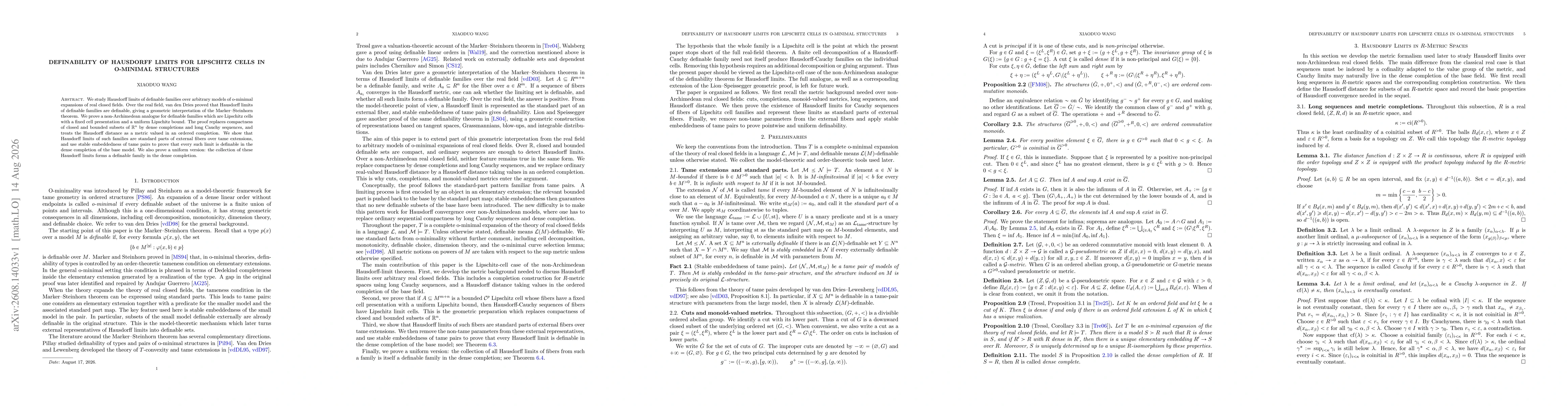 Thumbnail for Definability of Hausdorff Limits for Lipschitz Cells in O-minimal Structures