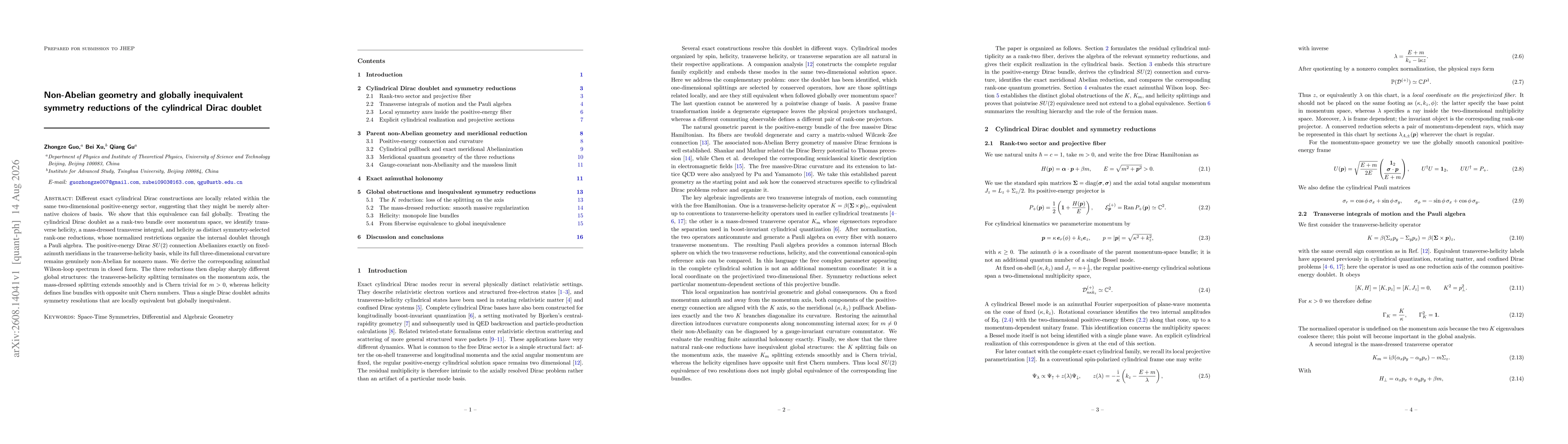 Thumbnail for Non-Abelian geometry and globally inequivalent symmetry reductions of the cylindrical Dirac doublet