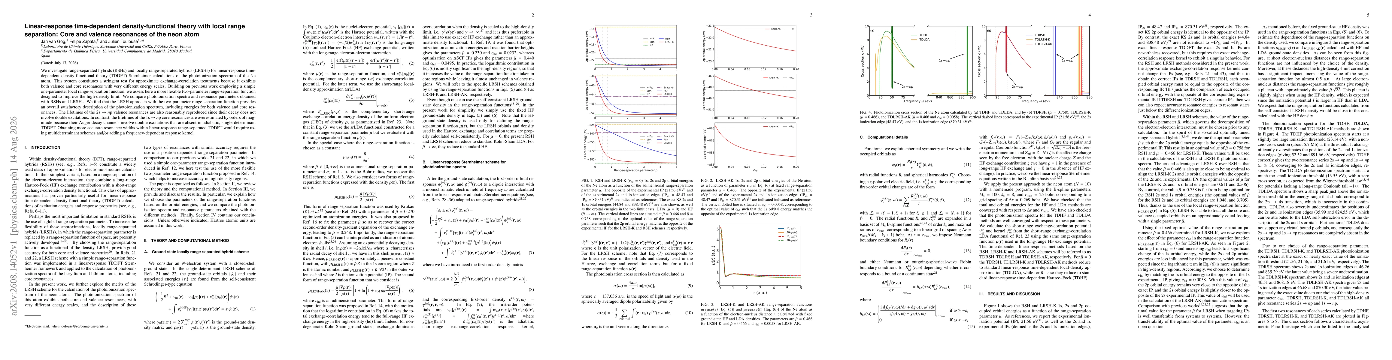 Thumbnail for Linear-response time-dependent density-functional theory with local range separation: Core and valence resonances of the neon atom