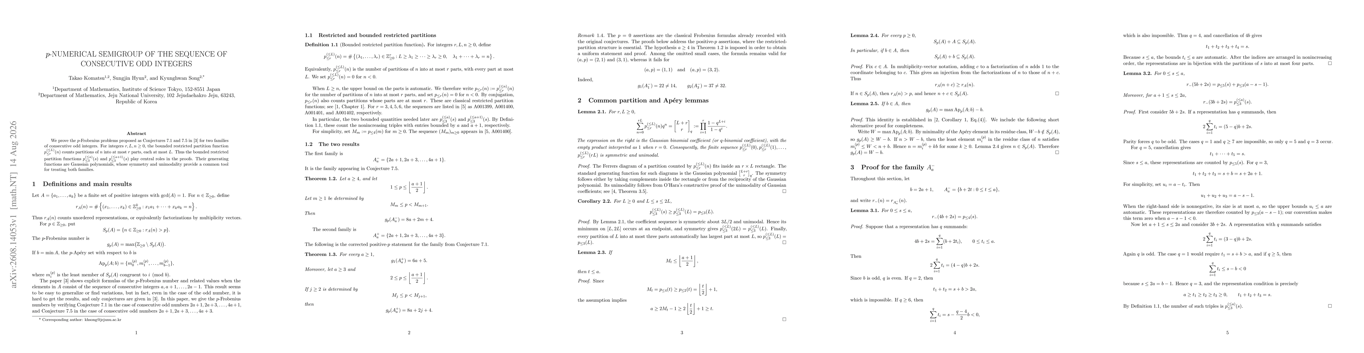 Thumbnail for $p$-numerical semigroup of the sequence of consecutive odd integers