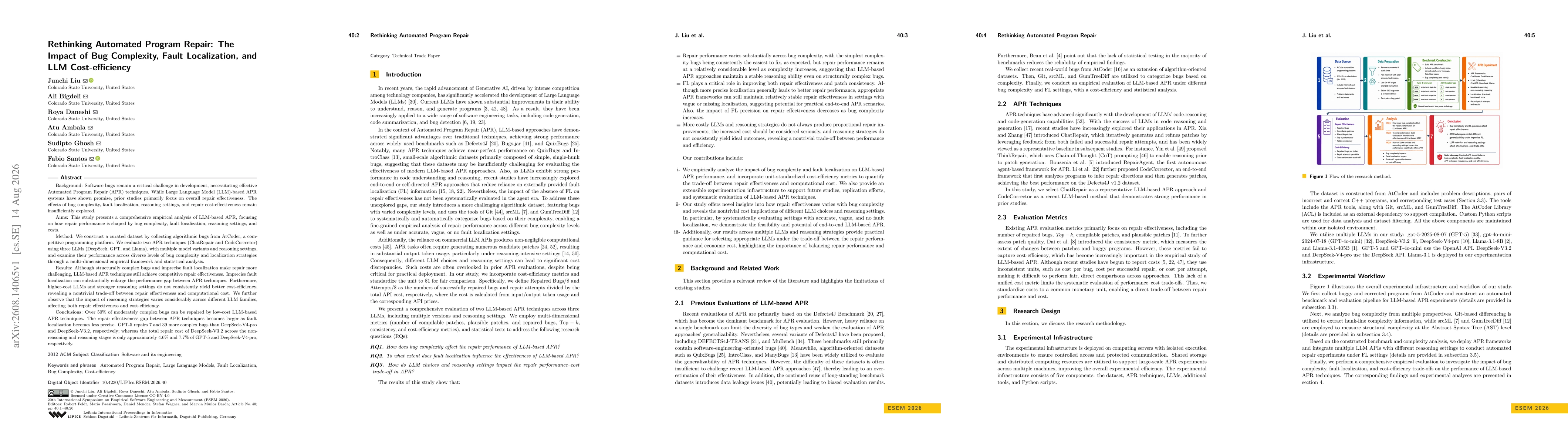 Thumbnail for Rethinking Automated Program Repair: The Impact of Bug Complexity, Fault Localization, and LLM Cost-efficiency