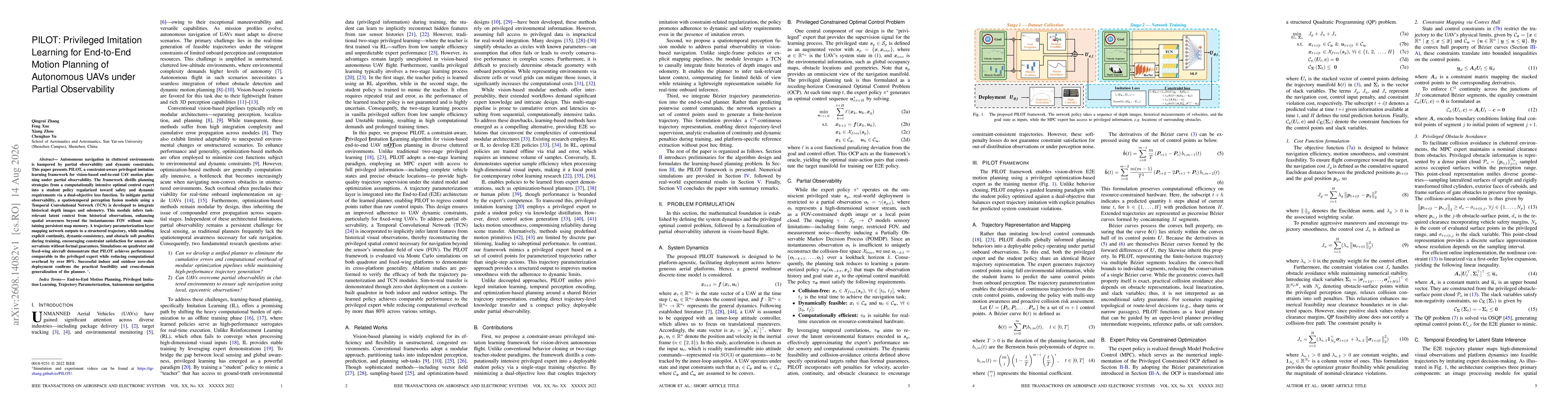Thumbnail for PILOT: Privileged Imitation Learning for End-to-End Motion Planning of Autonomous UAVs under Partial Observability