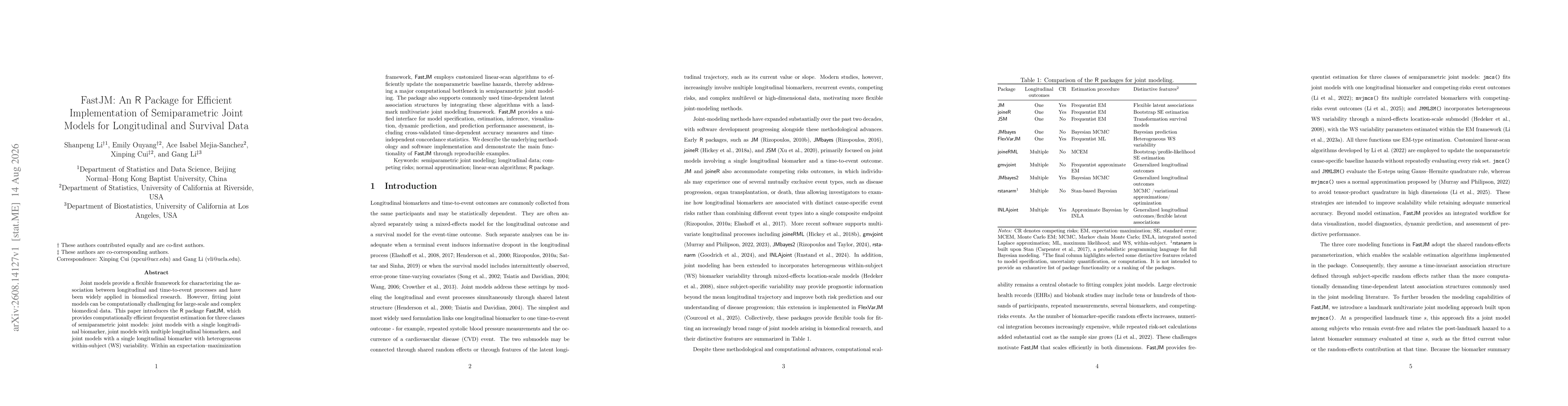 Thumbnail for FastJM: An R Package for Efficient Implementation of Semiparametric Joint Models for Longitudinal and Survival Data