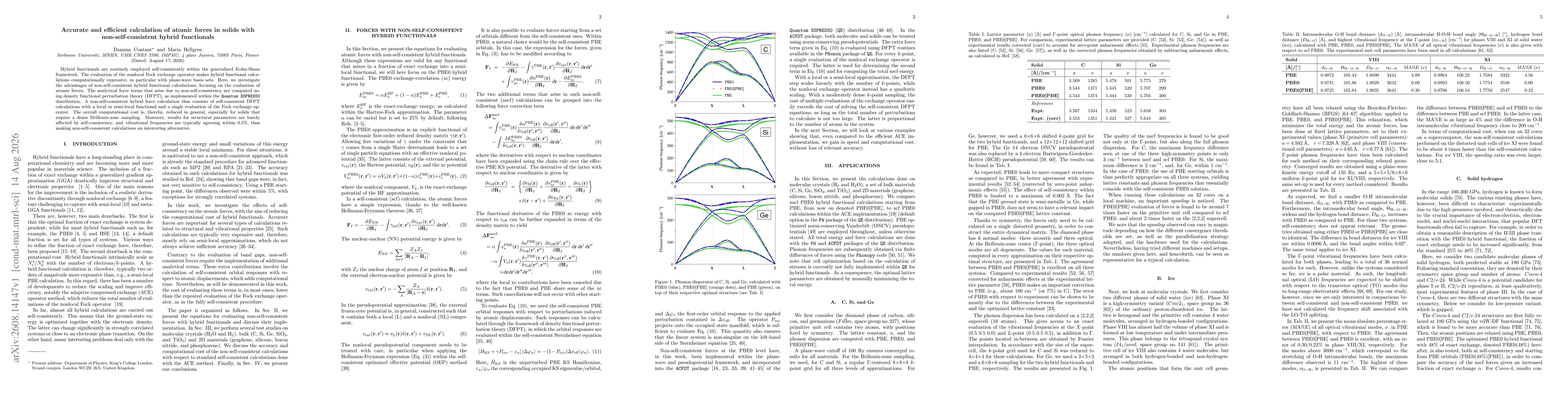 Thumbnail for Accurate and efficient calculation of atomic forces in solids with non-self-consistent hybrid functionals