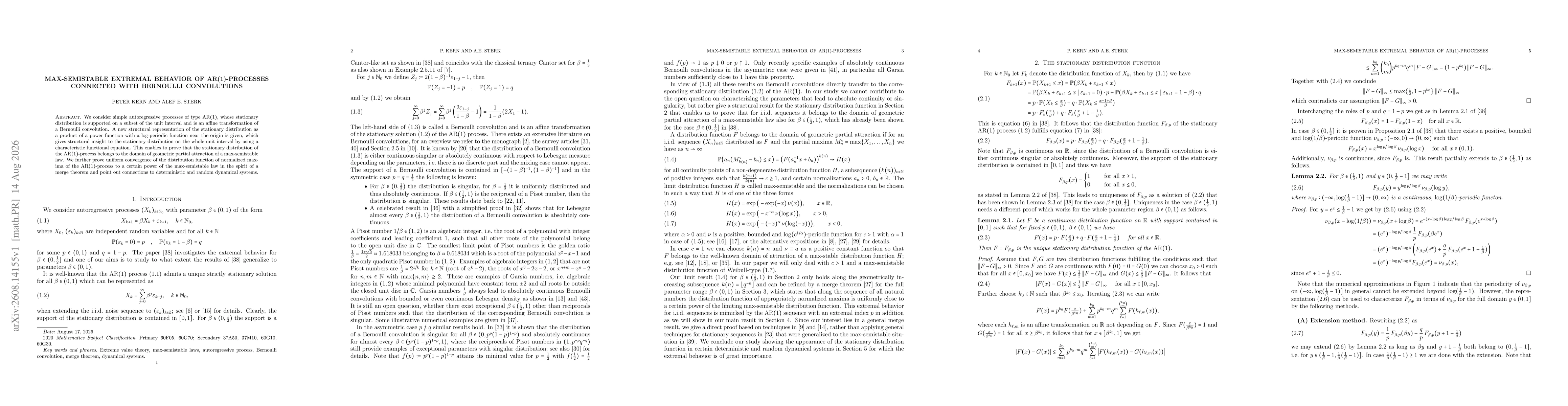 Thumbnail for Max-semistable extremal behavior of AR(1)-processes connected with Bernoulli convolutions