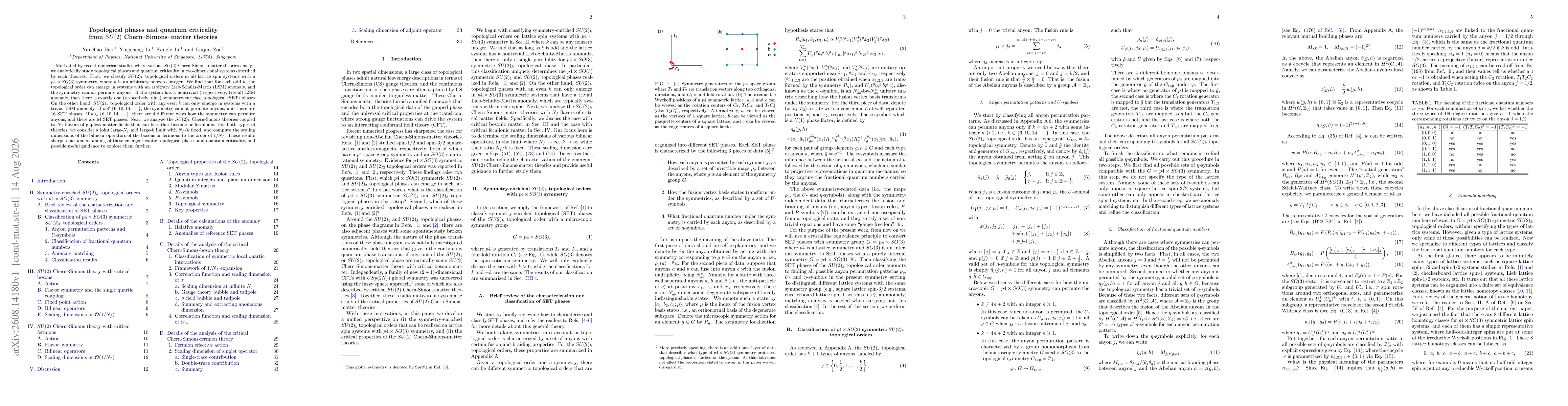 Thumbnail for Topological phases and quantum criticality from $SU(2)$ Chern-Simons-matter theories