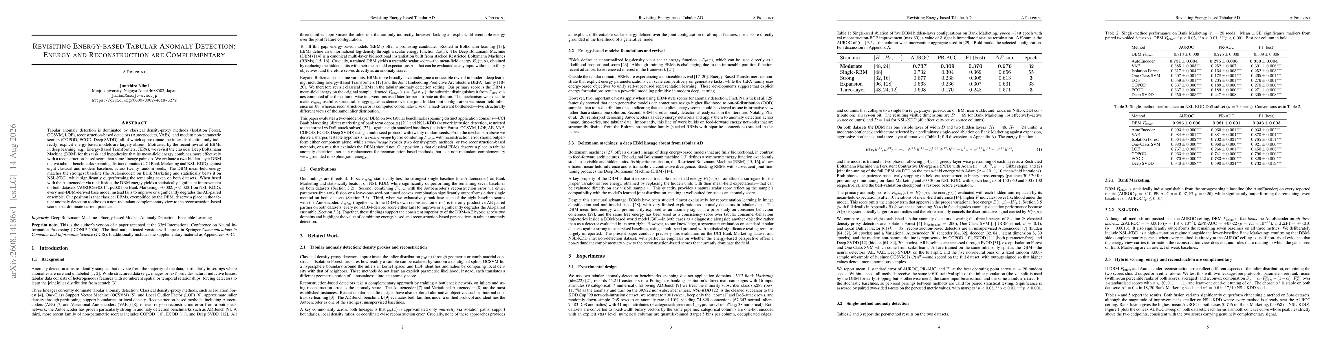 Thumbnail for Revisiting Energy-based Tabular Anomaly Detection: Energy and Reconstruction are Complementary