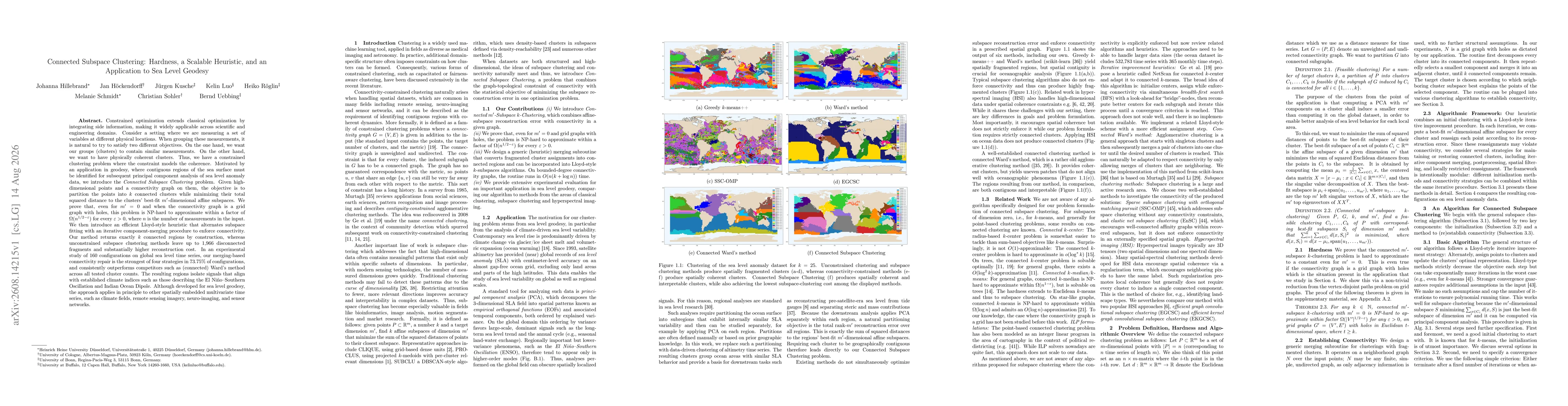 Thumbnail for Connected Subspace Clustering: Hardness, a Scalable Heuristic, and an Application to Sea Level Geodesy
