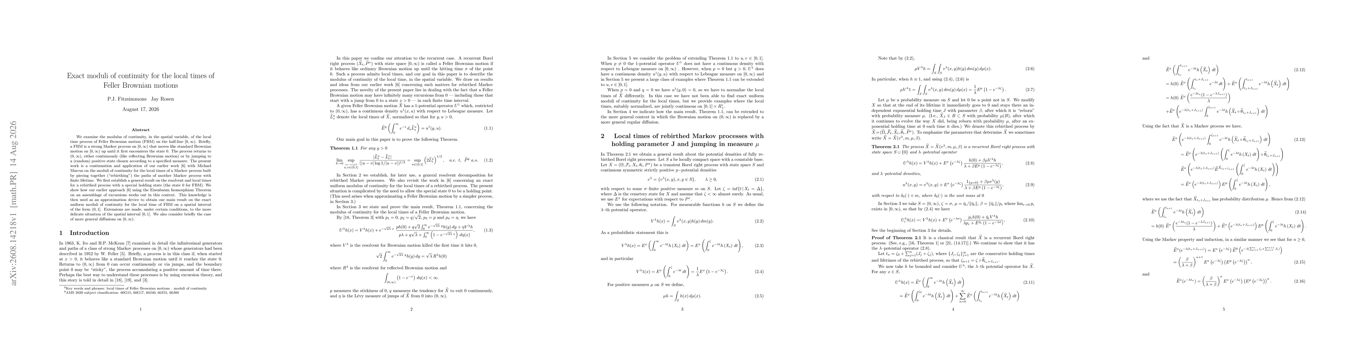 Thumbnail for Exact moduli of continuity for the local times of Feller Brownian motions