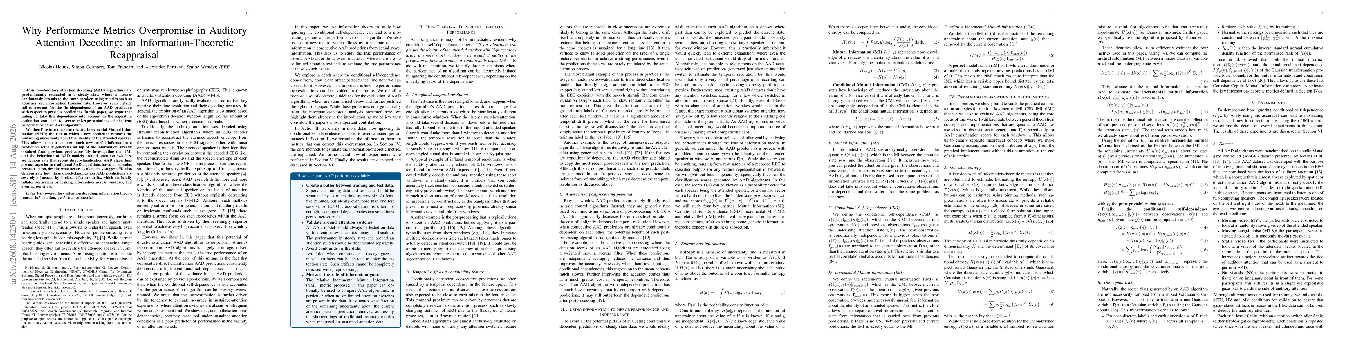 Thumbnail for Why Performance Metrics Overpromise in Auditory Attention Decoding: an Information-Theoretic Reappraisal