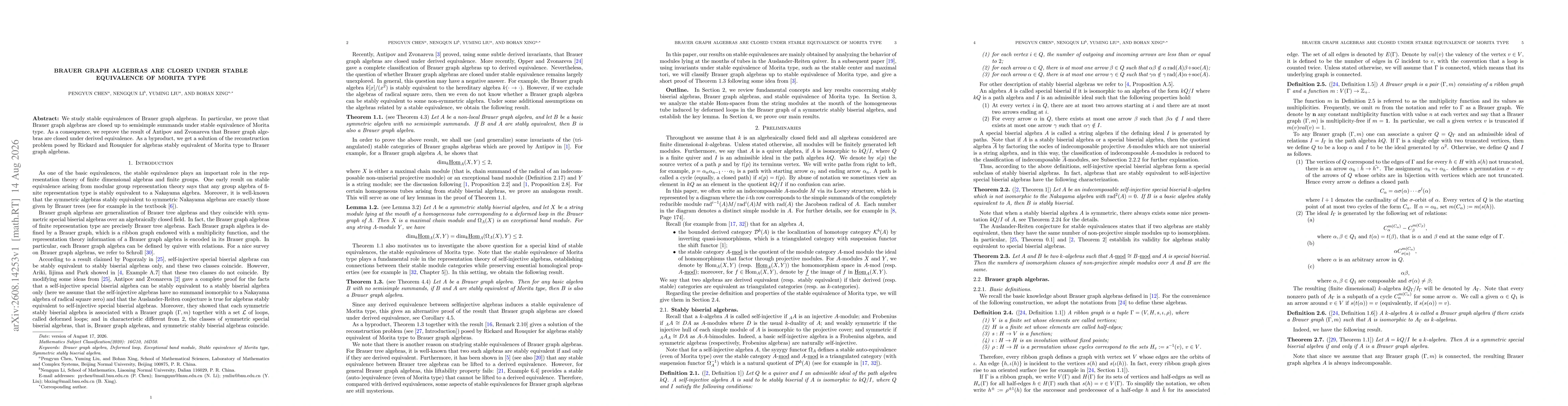Thumbnail for Brauer graph algebras are closed under stable equivalence of Morita type