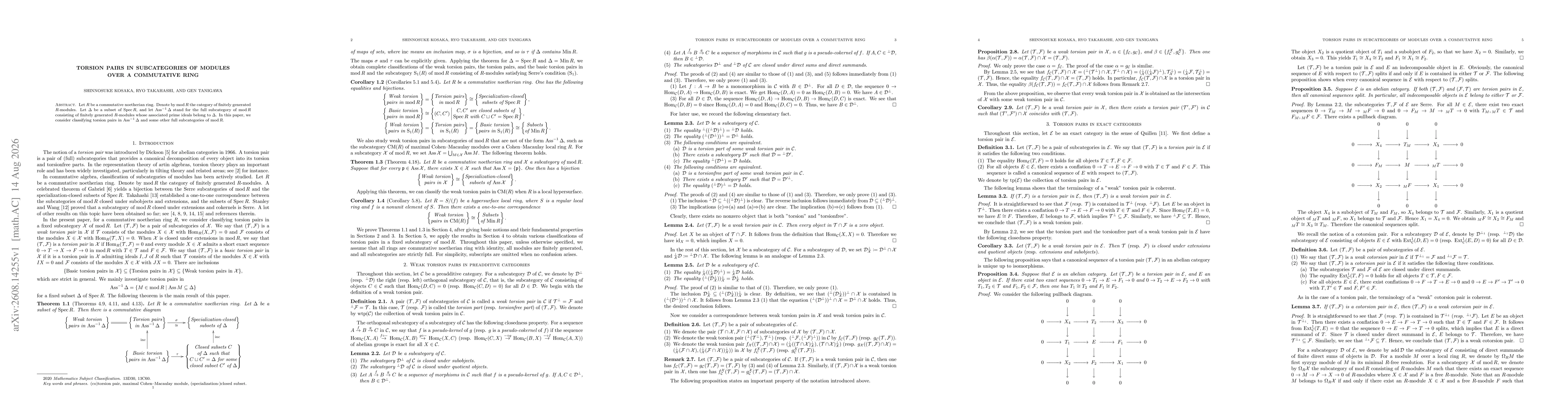 Thumbnail for Torsion pairs in subcategories of modules over a commutative ring